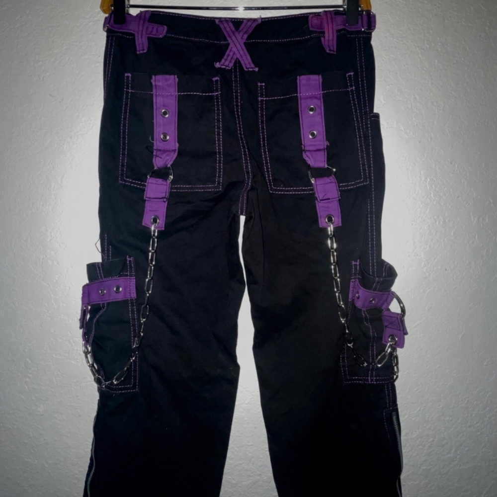 TRIPP NYC Daang Goodman Y2K  Black Cargo Goth Punk  Purple Trim & Chains SZ S - Picture 10 of 12